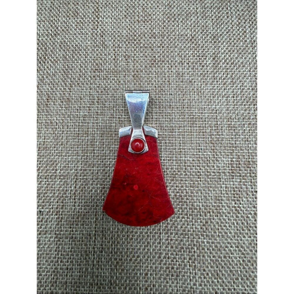 Bold Red Sponge Coral & Sterling Silver Pendant Artisan Modern Design